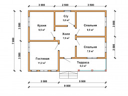 Загородный дом с баней 7 x 9 м
